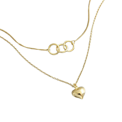 Hearts and Interchained Rings Necklace